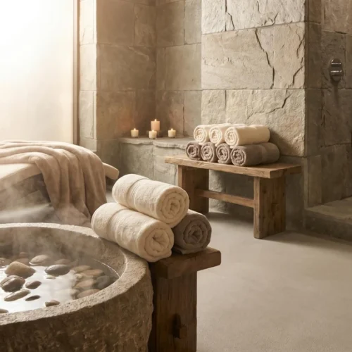 Luxury Spa Towels Steam Wellness Relaxation Image
