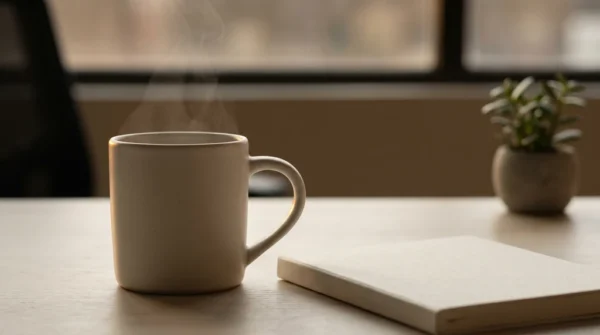 Coffee Mug and Notebook by Window Lifestyle Image