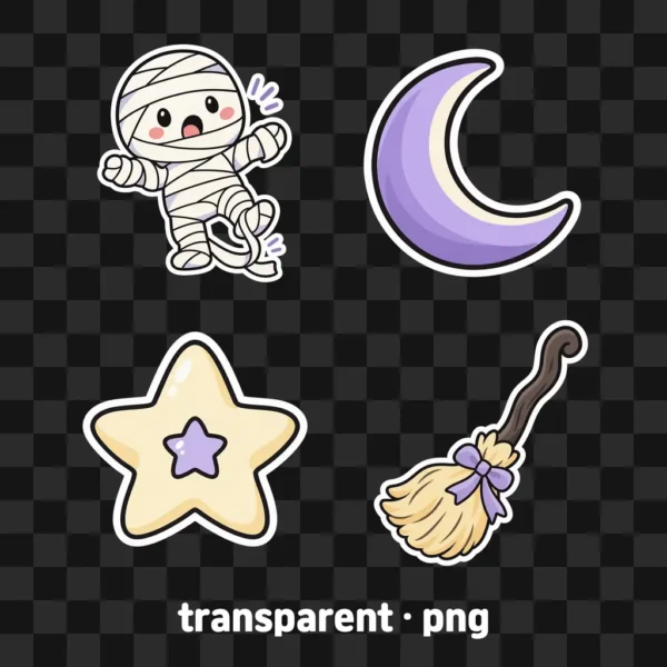 Cute Halloween PNG Sticker Pack, Ghost Pumpkin Black Cat Clipart, Digital Planner Stickers, Transparent Background