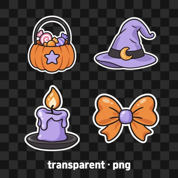Cute Halloween PNG Sticker Pack, Ghost Pumpkin Black Cat Clipart, Digital Planner Stickers, Transparent Background