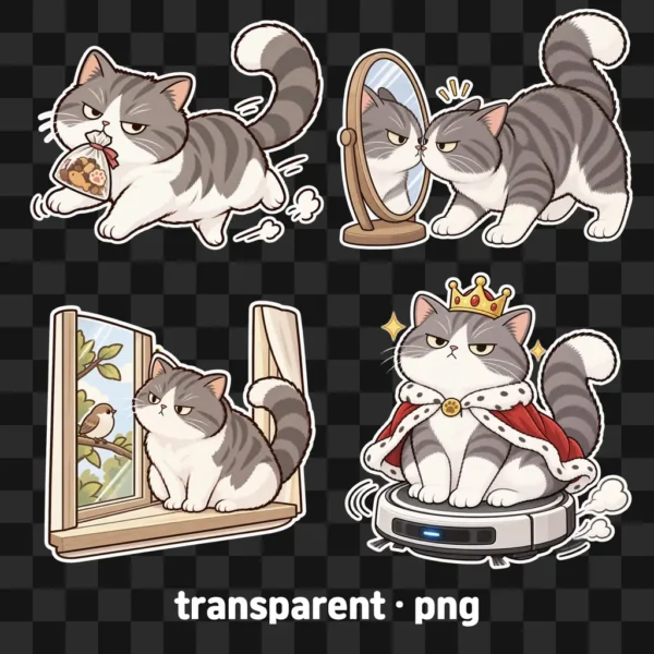 Judgy Cat Digital Stickers, 2D flat cat clipart, goodnotes stickers, cute png, cat digital journaling set, transparent