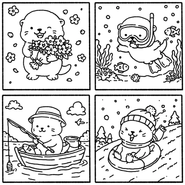 16 Cute Otter Coloring Pages, Hand-Drawn Printable Coloring Book PDF