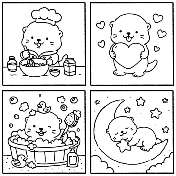 16 Cute Otter Coloring Pages, Hand-Drawn Printable Coloring Book PDF