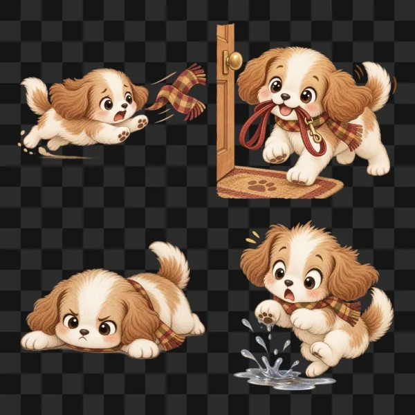 20 Autumn Puppy Clipart PNG, Cute Fall Dog Stickers, Cozy Puppy Digital Download, Kawaii Dog Illustrations