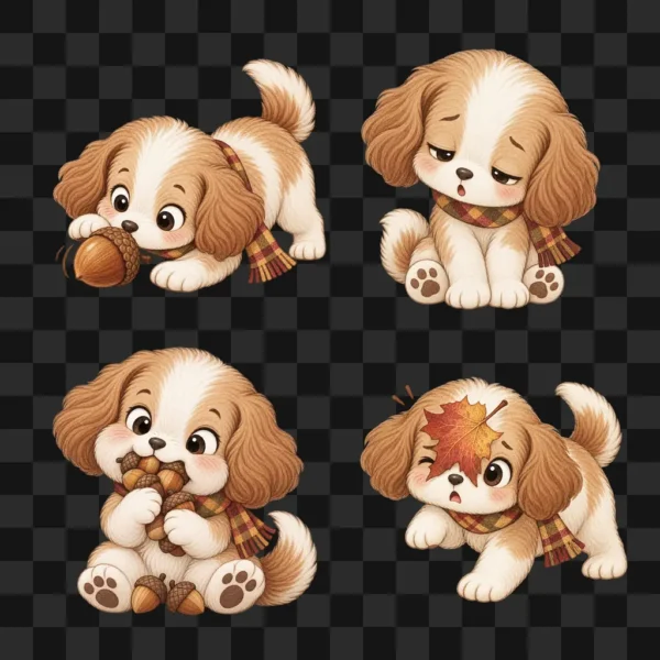 20 Autumn Puppy Clipart PNG, Cute Fall Dog Stickers, Cozy Puppy Digital Download, Kawaii Dog Illustrations