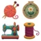 Colorful Sewing Craft Clipart Set | Sewing Machine, Scissors, Thread, Yarn, Embroidery & Pincushion Illustrations