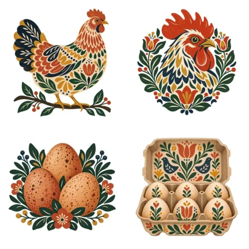 Farm Fresh Egg Carton Label Clipart & Digital Stickers, Scandinavian Folk Transparent PNG, 12 Images for Homestead Branding