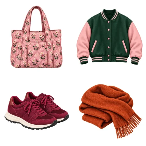 Autumn Lifestyle Clipart Set | Tote Bag, Varsity Jacket, Sneakers, Scarf, Umbrella, Thermos & Yoga Watercolor Illustrations