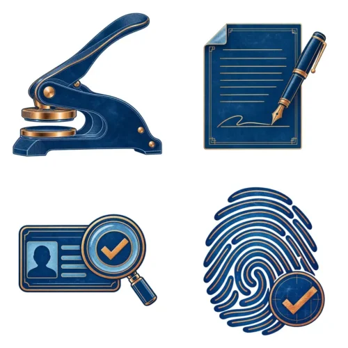 Mobile Notary Branding Icons Clipart & Digital Stickers, Cyanotype Copper Transparent PNG, 12 Images for Signing Agent Marketing