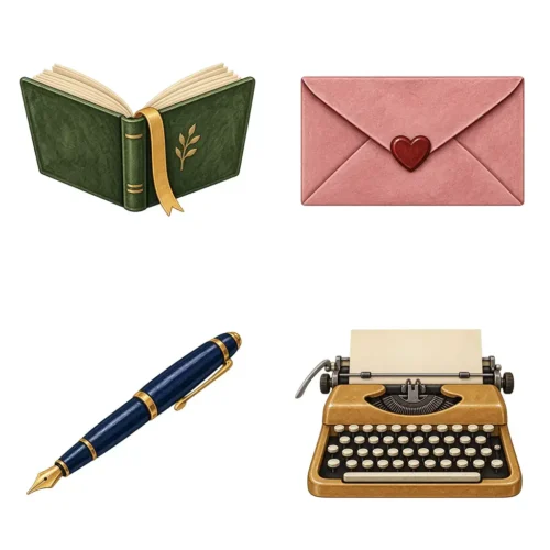 Vintage Writer Stationery Clipart Set | Book, Typewriter, Fountain Pen, Ink, Letter & Journal Watercolor Illustrations