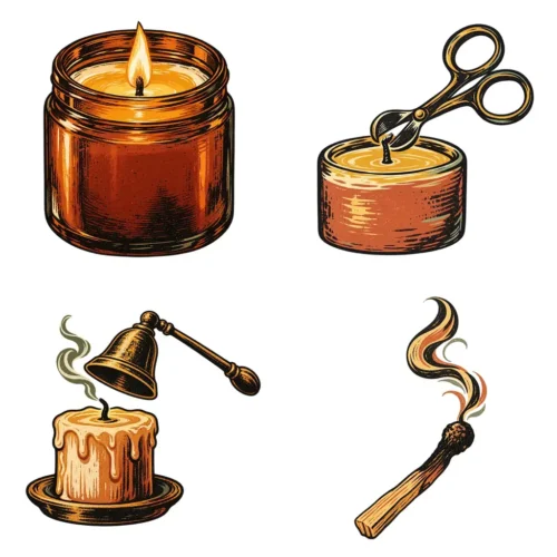 Candle Care Card Icons Clipart & Digital Stickers, Linocut Transparent PNG, 12 Images for Packaging Inserts