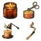 Candle Care Card Icons Clipart & Digital Stickers, Linocut Transparent PNG, 12 Images for Packaging Inserts