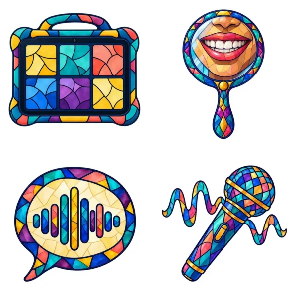 Speech Therapy SLP Resource Clipart & Digital Stickers, Stained Glass Transparent PNG, 12 Images for AAC Worksheets