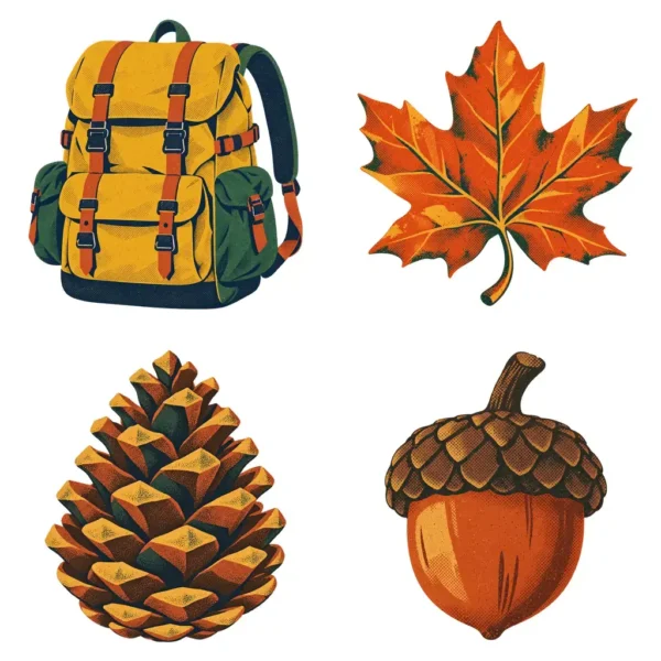 Autumn Camping Clipart Set | Tent, Compass, Binoculars, Lantern, Backpack, Campfire & Fall Nature Illustrations