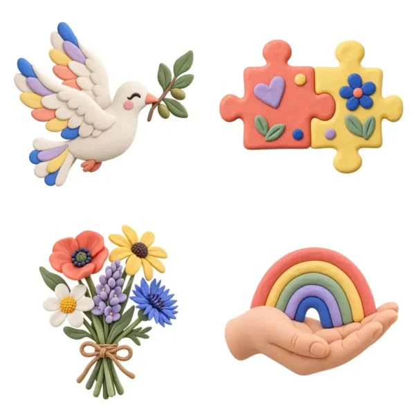 World Gratitude Day Clay Digital Stickers - 10 Transparent PNGs for Journals and Planners
