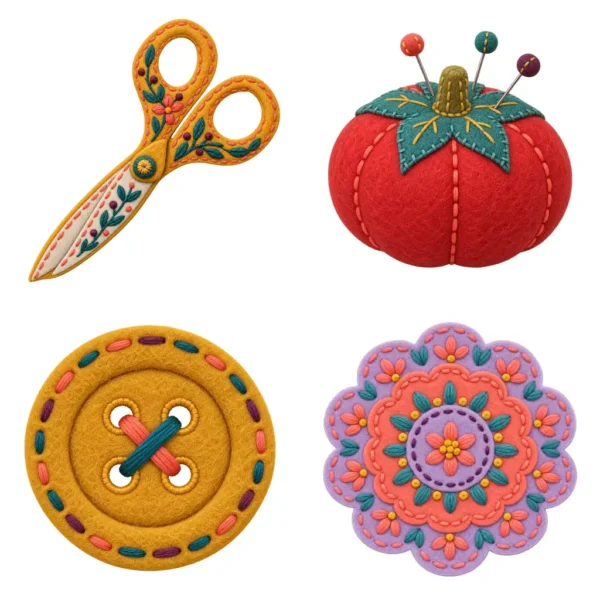Colorful Sewing Craft Clipart Set | Sewing Machine, Scissors, Thread, Yarn, Embroidery & Pincushion Illustrations
