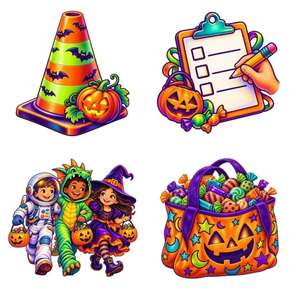 Trunk or Treat Event Flyer Clipart & Digital Stickers, 90s Airbrush Transparent PNG, 12 Images for School Church PTO