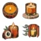 Candle Care Card Icons Clipart & Digital Stickers, Linocut Transparent PNG, 12 Images for Packaging Inserts