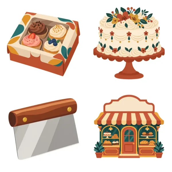 Bakery Packaging Retro Graphic Clipart, Digital Stickers, 12 Images, Transparent PNG for Baking Business Labels