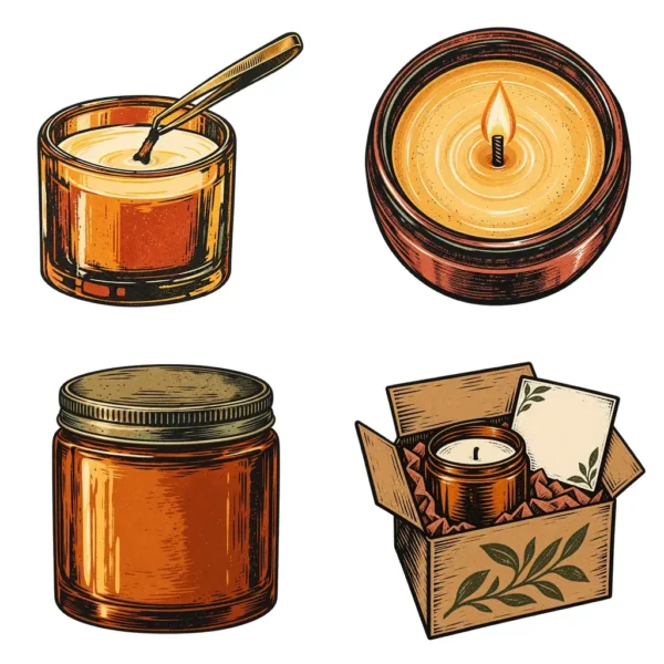 Candle Care Card Icons Clipart & Digital Stickers, Linocut Transparent PNG, 12 Images for Packaging Inserts